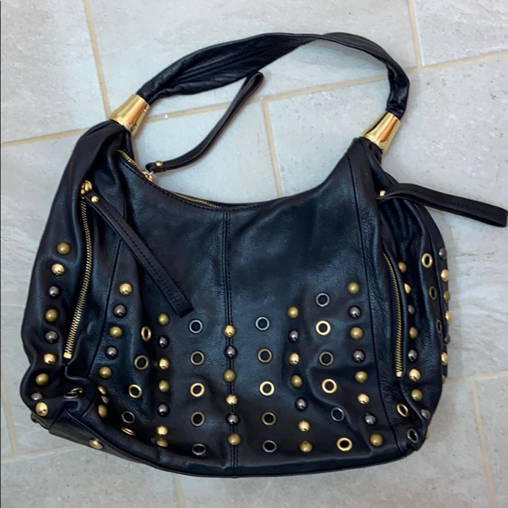 B. Makowsky Black Leather Shoulder Bag